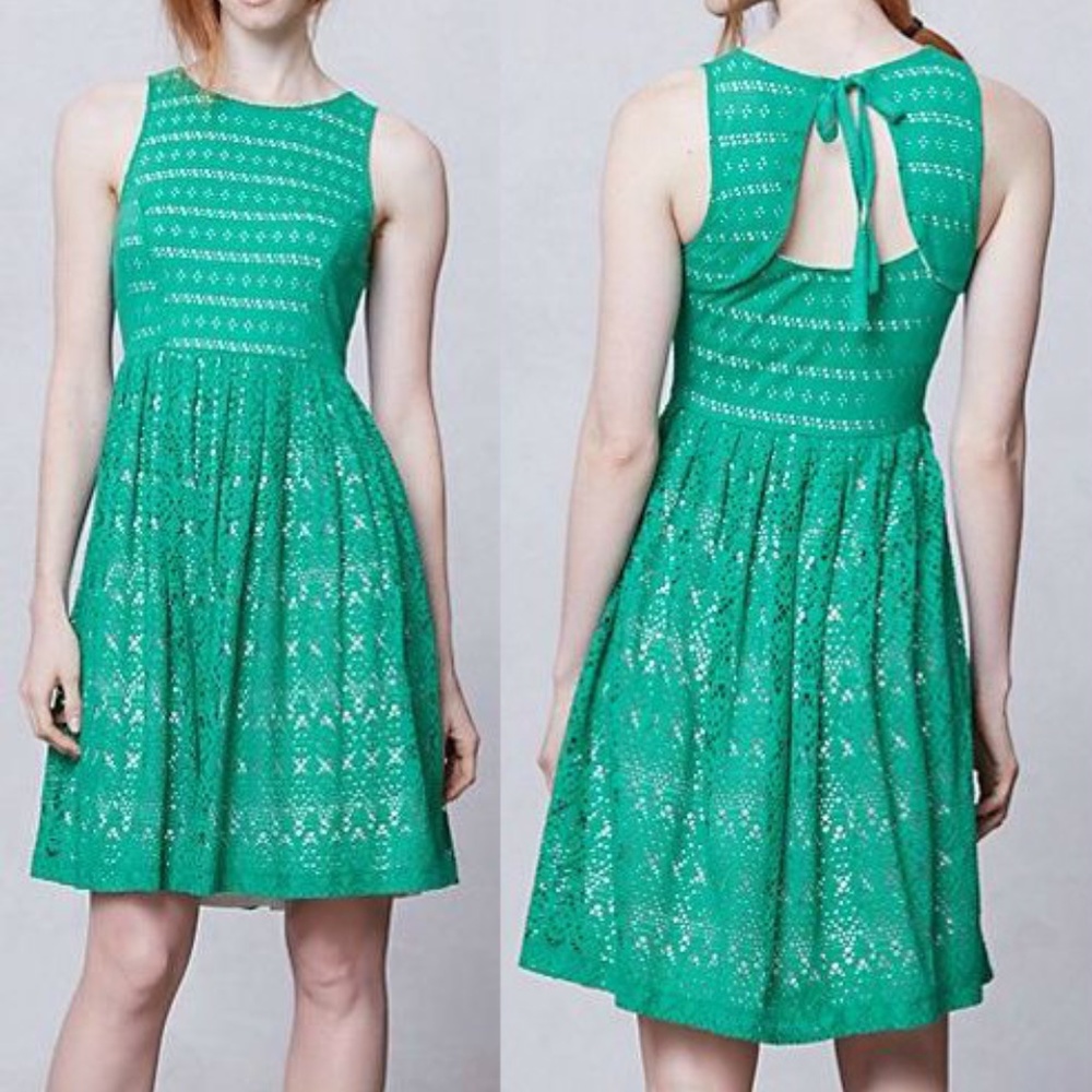 ANTHROPOLOGIE NEW Sunstream Eyelet Dress Green XS